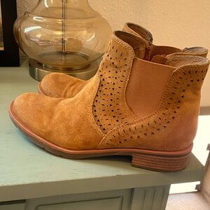 Sofft Suede Laser-Cut Chelsea Booties - Cognac